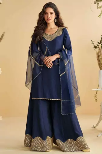 Navy blue embroidered silk wedding-salwar-kameez