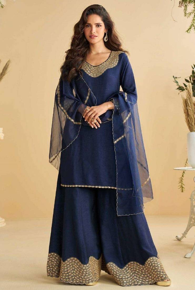 Navy blue embroidered silk wedding-salwar-kameez