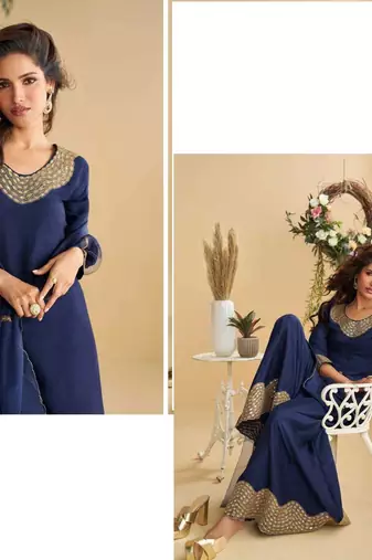 Navy blue embroidered silk wedding-salwar-kameez