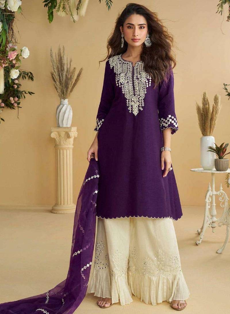 Purple embroidered silk wedding-salwar-kameez