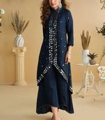 Navy-blue embroidered silk pakistani-salwar-kameez