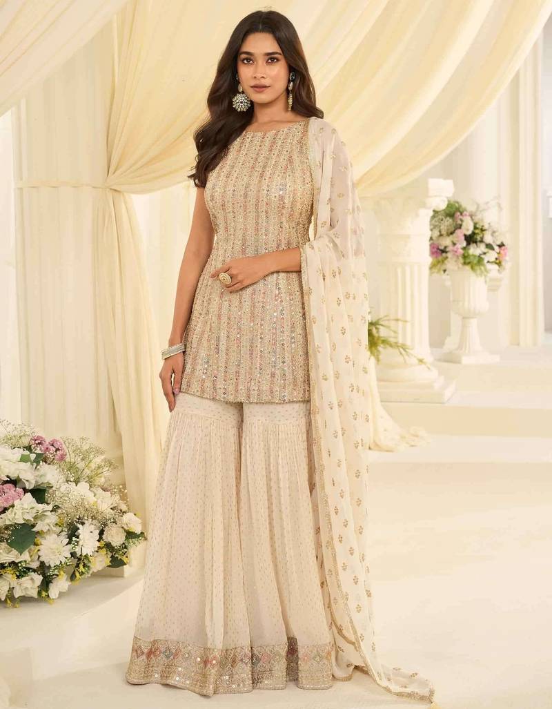 Cream embroidered silk pakistani-salwar-kameez