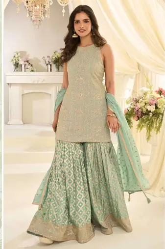 Sea-green embroidered silk pakistani-salwar-kameez