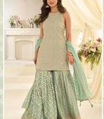 Sea-green embroidered silk pakistani-salwar-kameez