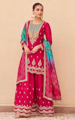Pink embroidered silk sharara salwar kameez 1