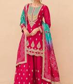 Pink embroidered silk sharara salwar kameez