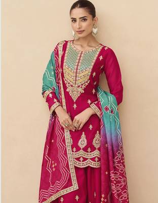 Pink embroidered silk sharara salwar kameez 2