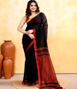Women's black embellished handloom cotton saree