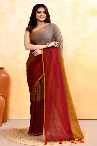 Women's multi embellished handloom cotton saree