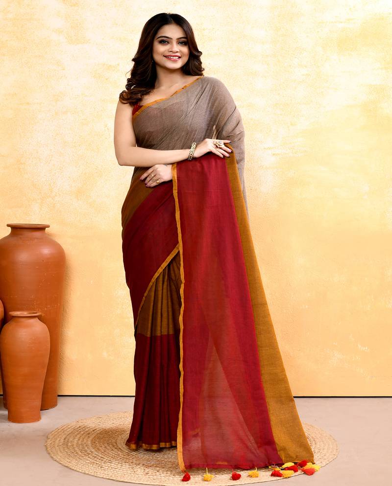 Women's multi embellished handloom cotton saree