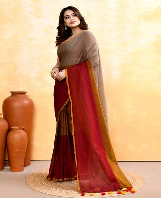 Women's multi embellished handloom cotton saree 2