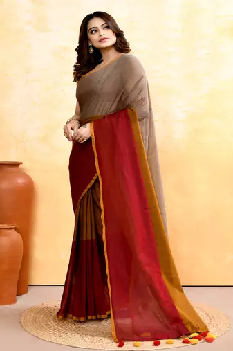 Women's multi embellished handloom cotton saree