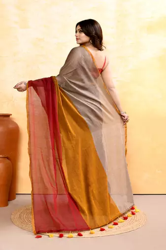 Women's multi embellished handloom cotton saree