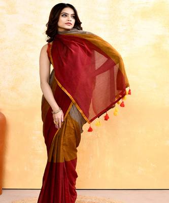 Women's multi embellished handloom cotton saree 4