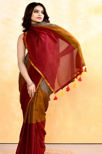 Women's multi embellished handloom cotton saree