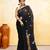 Women's black embellished cotton blend embroidery saree