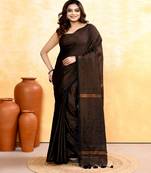 black embellished cotton blend zari check handloom saree