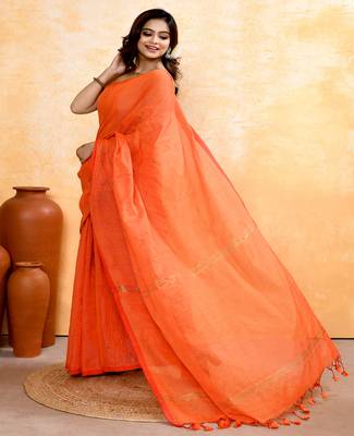 sky blue embellished cotton blend zari check handloom saree 2