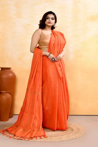 sky blue embellished cotton blend zari check handloom saree