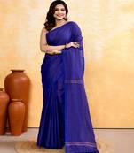 royel blue embellished cotton blend zari check handloom saree