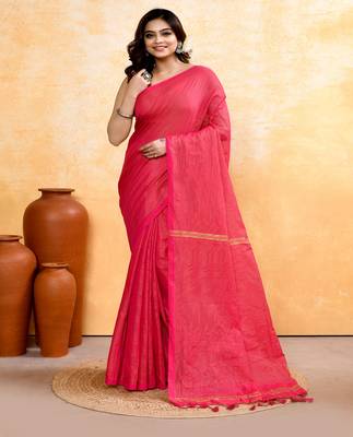 rani pink embellished cotton blend zari check handloom saree 1