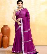 magenta embellished cotton blend zari border handloom saree