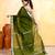 moss green embellished cotton blend zari border handloom saree