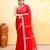 red embellished cotton blend zari border handloom saree