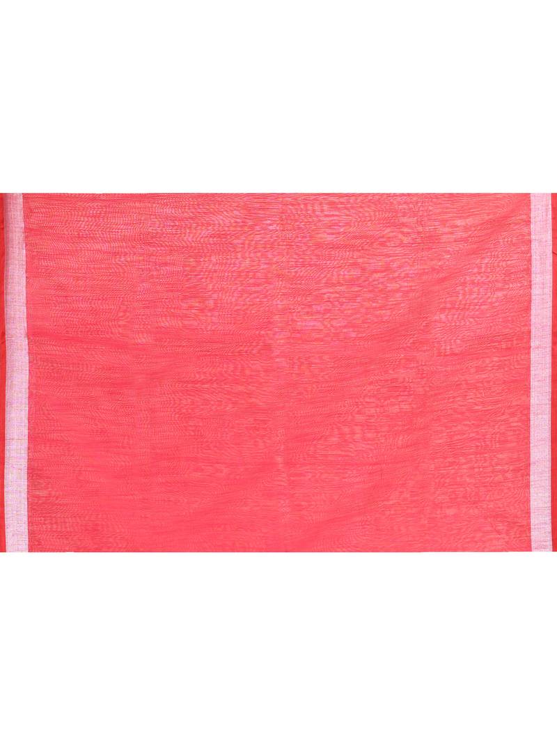 rani pink embellished cotton blend zari border handloom saree