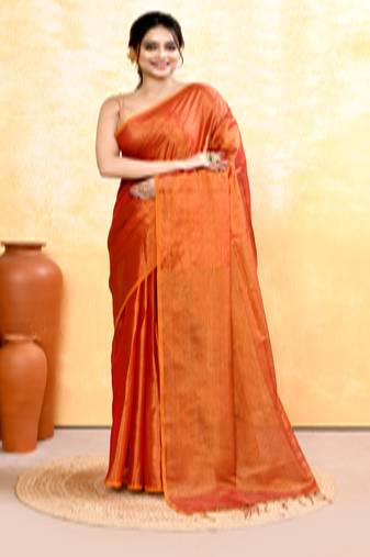 rust dual tone organic tissue saree with blouse piece