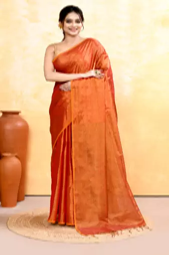 rust dual tone organic tissue saree with blouse piece