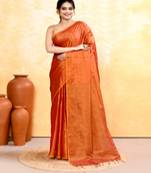 rust dual tone organic tissue saree with blouse piece