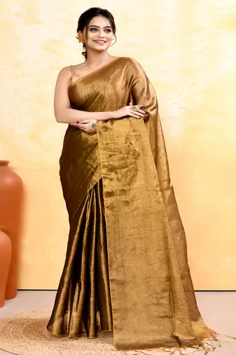 gold dual tone organic tissue saree with blouse piece
