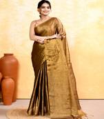 gold dual tone organic tissue saree with blouse piece