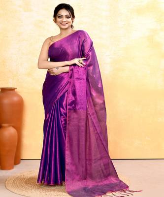 violet dual tone organic tissue saree with blouse piece 1