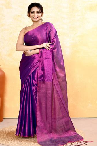 violet dual tone organic tissue saree with blouse piece
