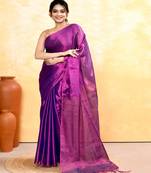 violet dual tone organic tissue saree with blouse piece