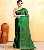 green dual tone organic tissue saree with blouse piece
