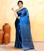 blue dual tone organic tissue saree with blouse piece