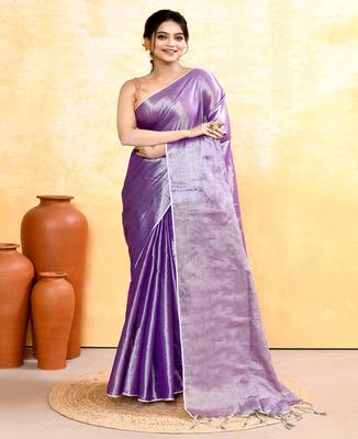 lavender dual tone organic tissue saree with blouse piece 1