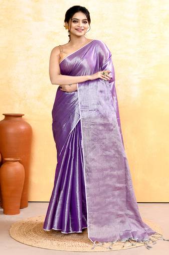 lavender dual tone organic tissue saree with blouse piece