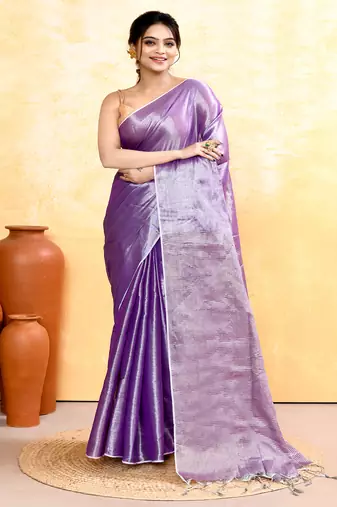 lavender dual tone organic tissue saree with blouse piece