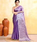lavender dual tone organic tissue saree with blouse piece