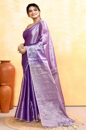 lavender dual tone organic tissue saree with blouse piece