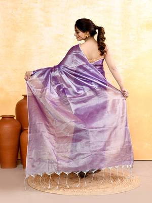 lavender dual tone organic tissue saree with blouse piece 3