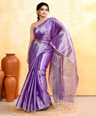 lavender dual tone organic tissue saree with blouse piece 4