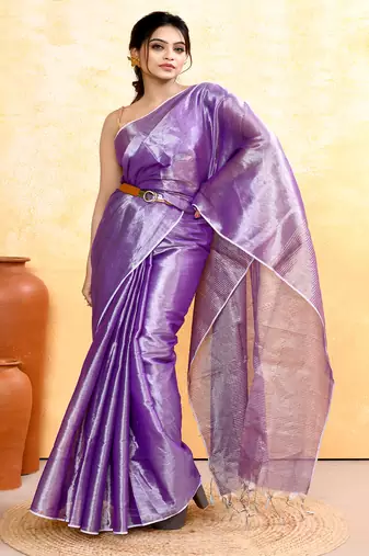 lavender dual tone organic tissue saree with blouse piece