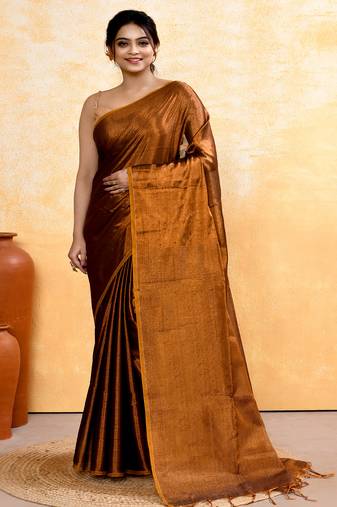 copper dual tone organic tissue saree with blouse piece