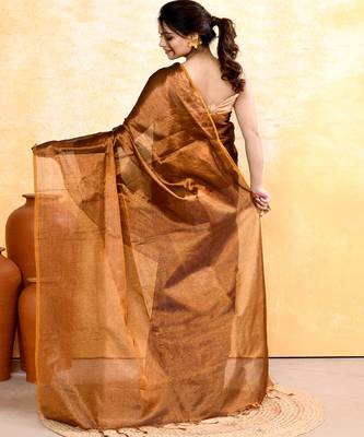 copper dual tone organic tissue saree with blouse piece 3