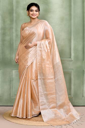 beige dual tone organic tissue saree with blouse piece